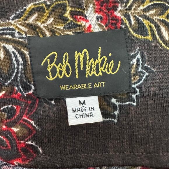 Bob Mackie Full Zip Cardigan Womens Medium Jacket Dark Floral Gold Tone Accents - Picture 2 of 6